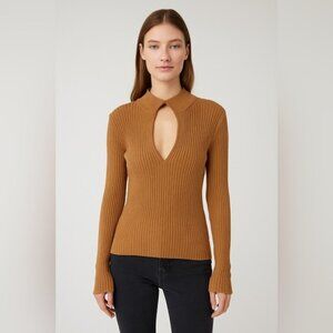 RW&CO. Brown Ribbed Knit Hook & Eye Women's Keyhole Top Size L